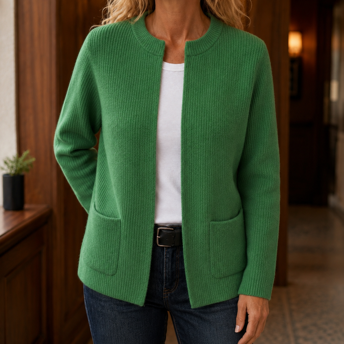 Cardigan Damen Relaxed Fit Freizeit Hüftlang