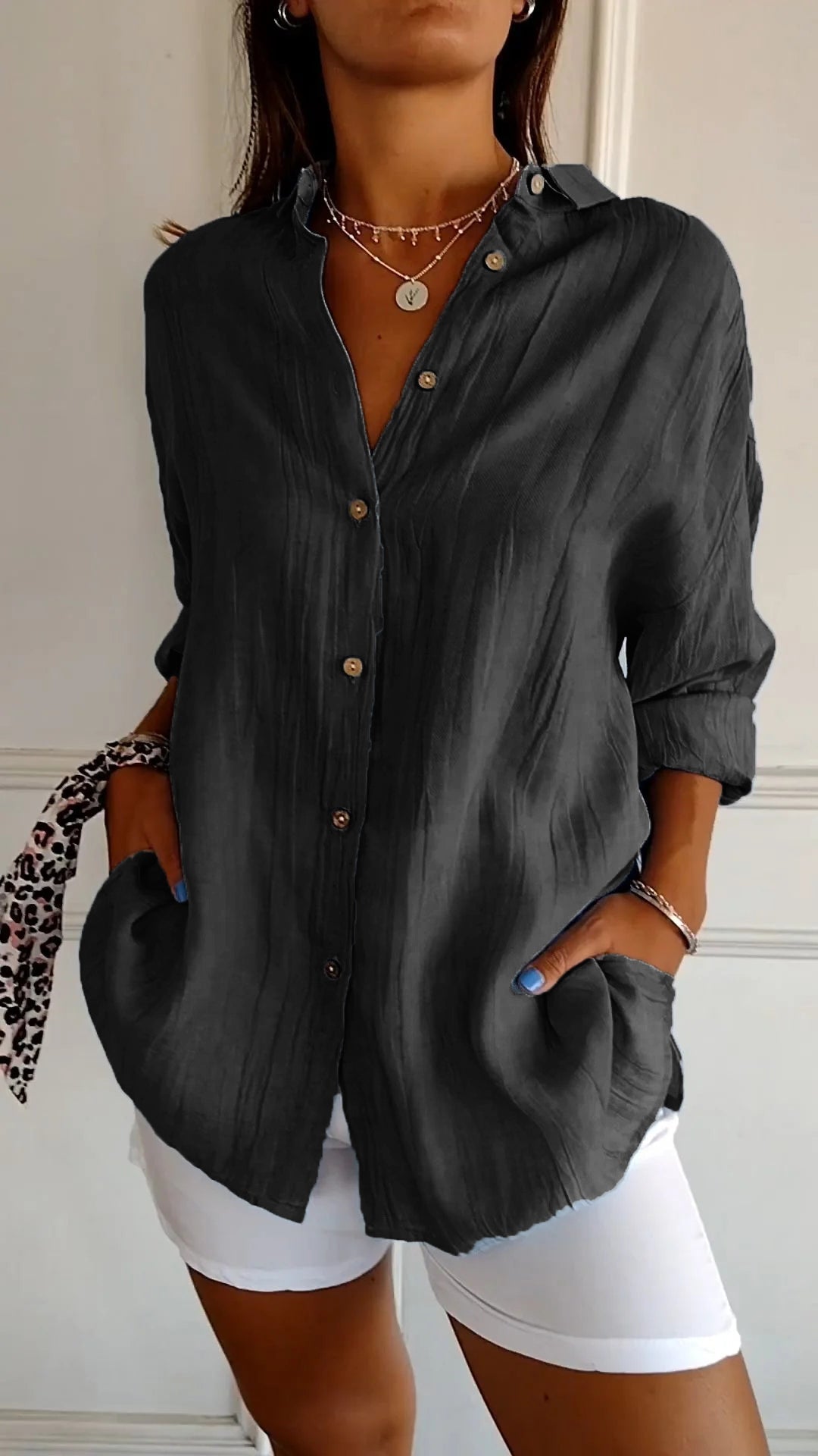 Bluse Damen Figurbetont Plissee Casual