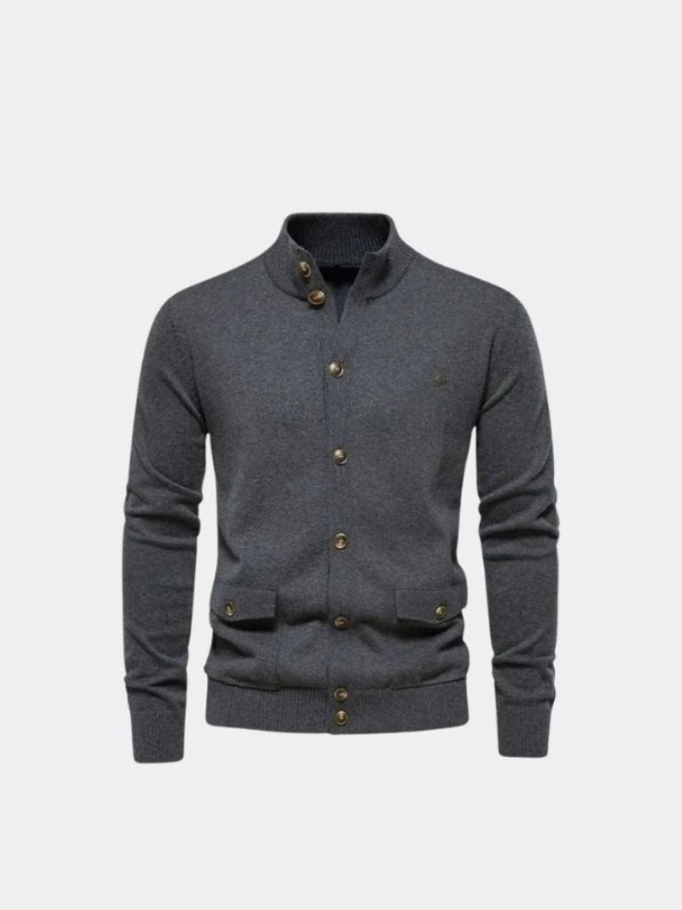 Baumwoll-Strickjacke mit Stehkragen - Cross & Crown