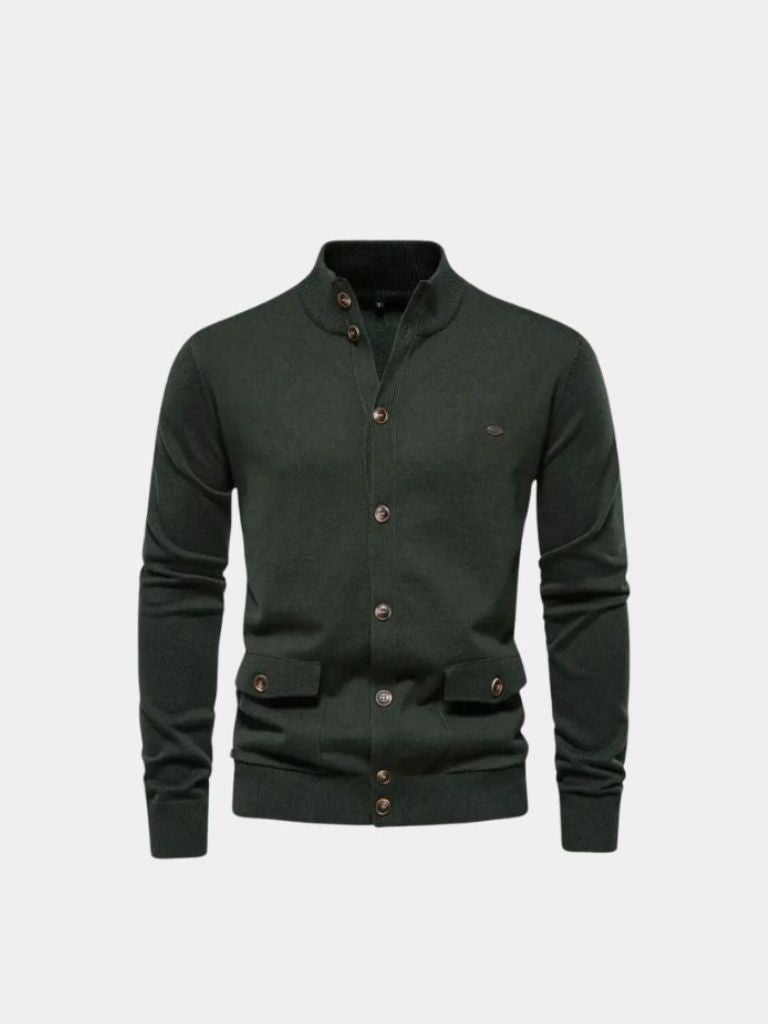 Baumwoll-Strickjacke mit Stehkragen - Cross & Crown