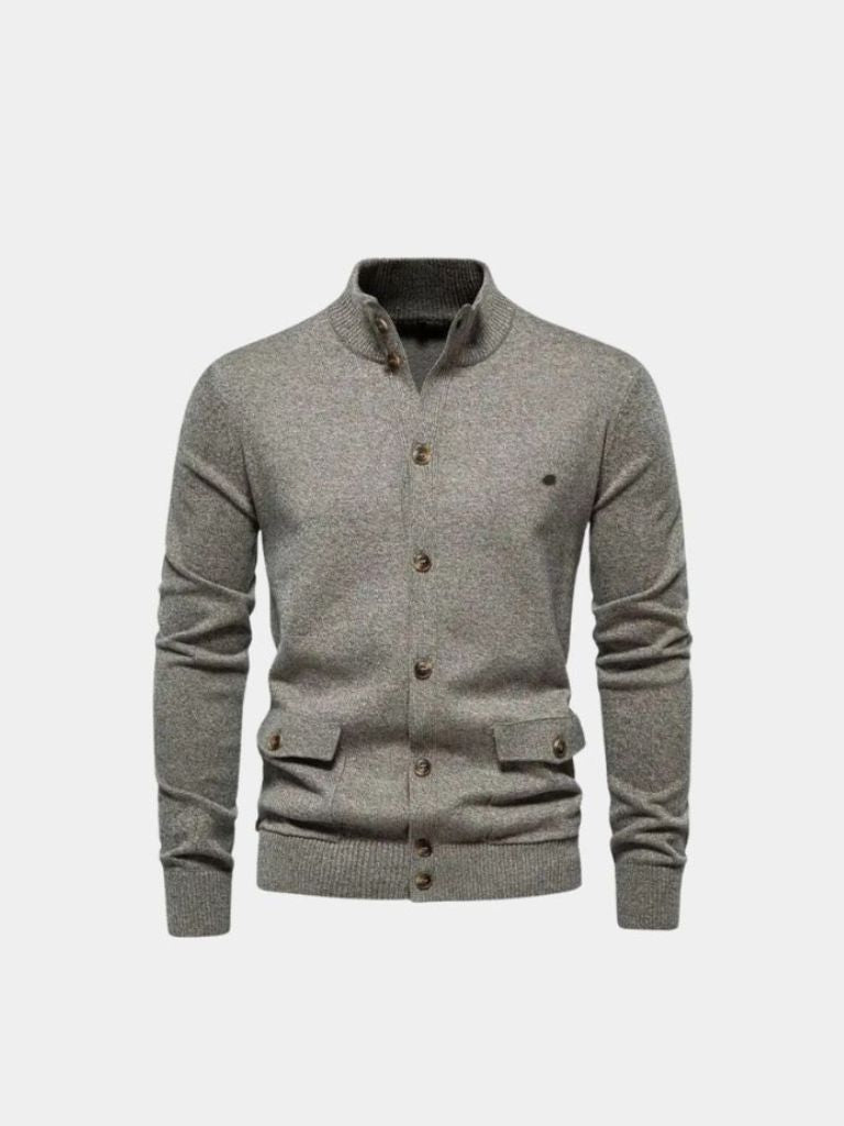 Baumwoll-Strickjacke mit Stehkragen - Cross & Crown