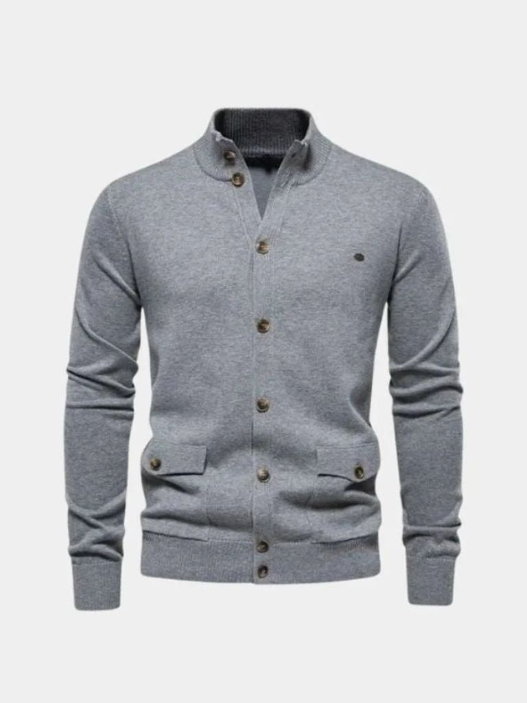 Baumwoll-Strickjacke mit Stehkragen - Cross & Crown