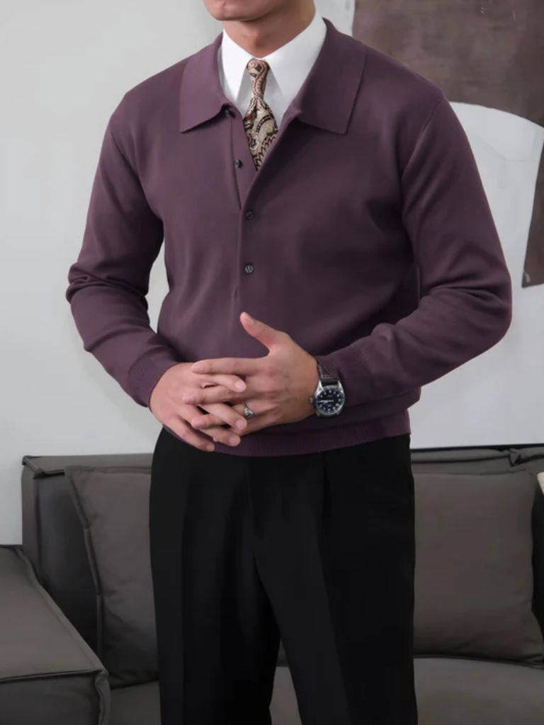 Vintage-Inspired Strick Polo Pullover - Cross & Crown