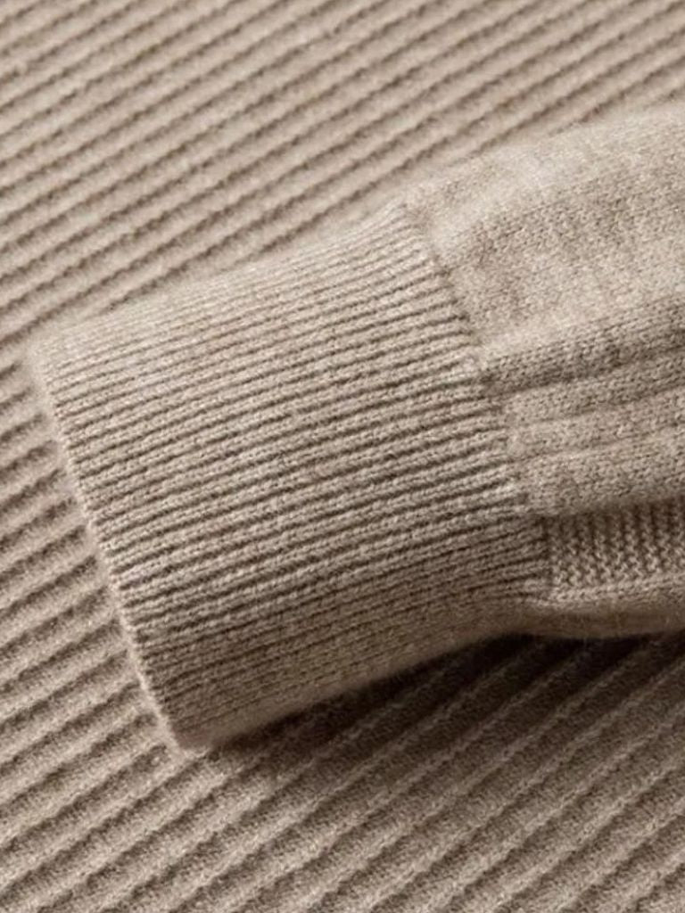 Gestreifter Viertelzip Wollpullover - Cross & Crown