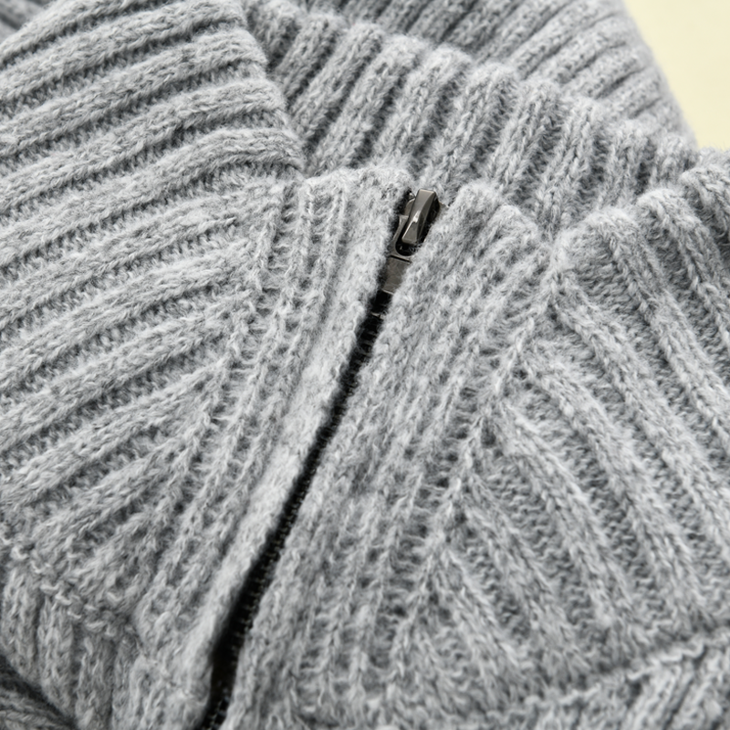 Gestreifter Langarm-Strickcardigan für Herren mit Stehkragen