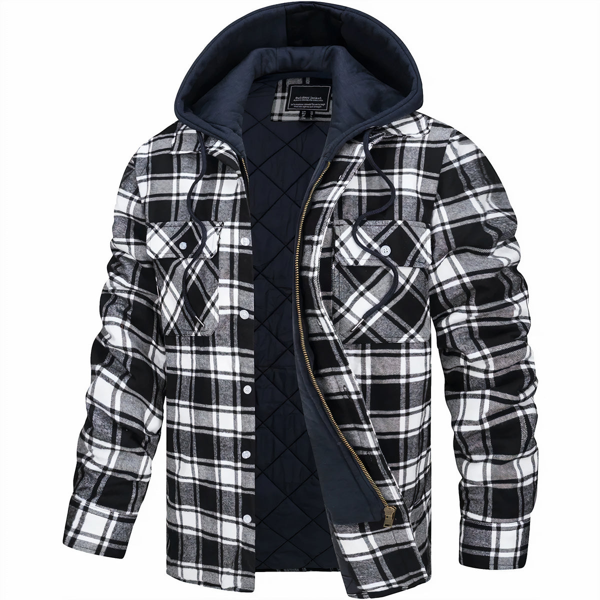 Jacke Herren Kariert Reißverschluss Winter Casual Slim Fit