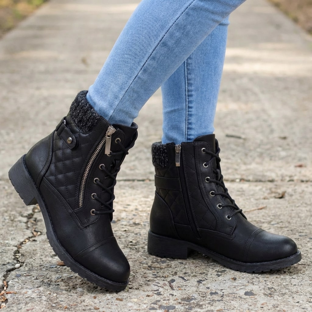 Stiefeletten Damen Vegan Bequemer Blockabsatz Alltag