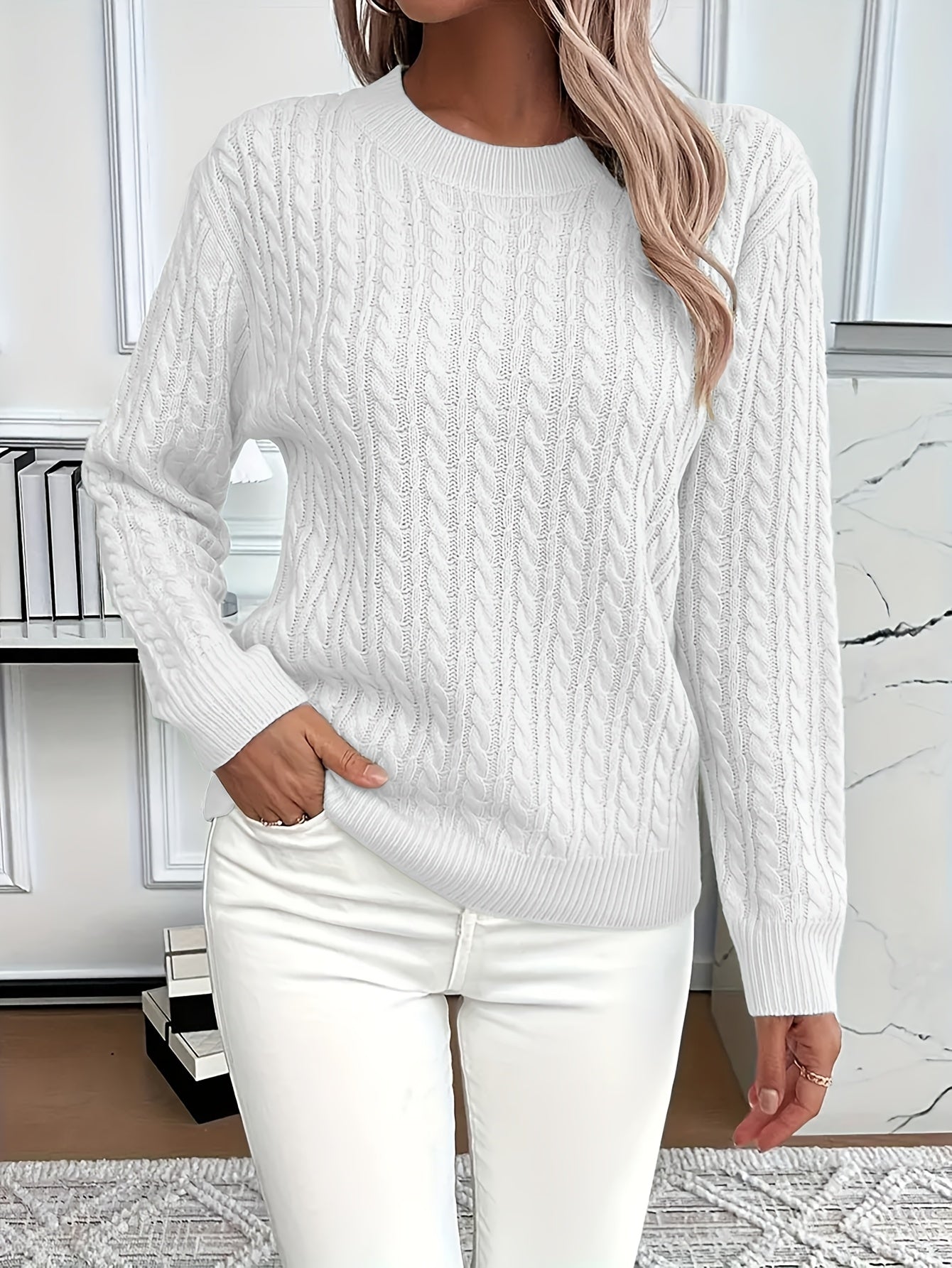 Strickpullover mit Zopfmuster für Damen