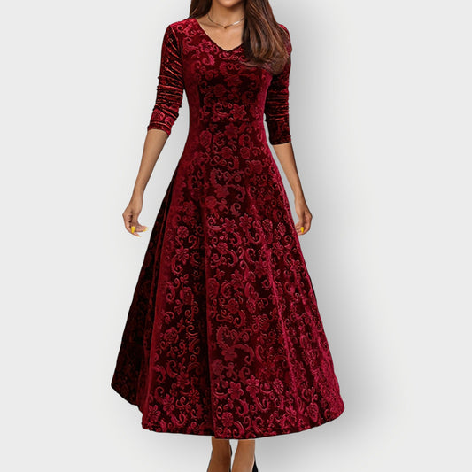 Alora - Midi-Kleid aus vintage-inspiriertem Jacquard-Velours