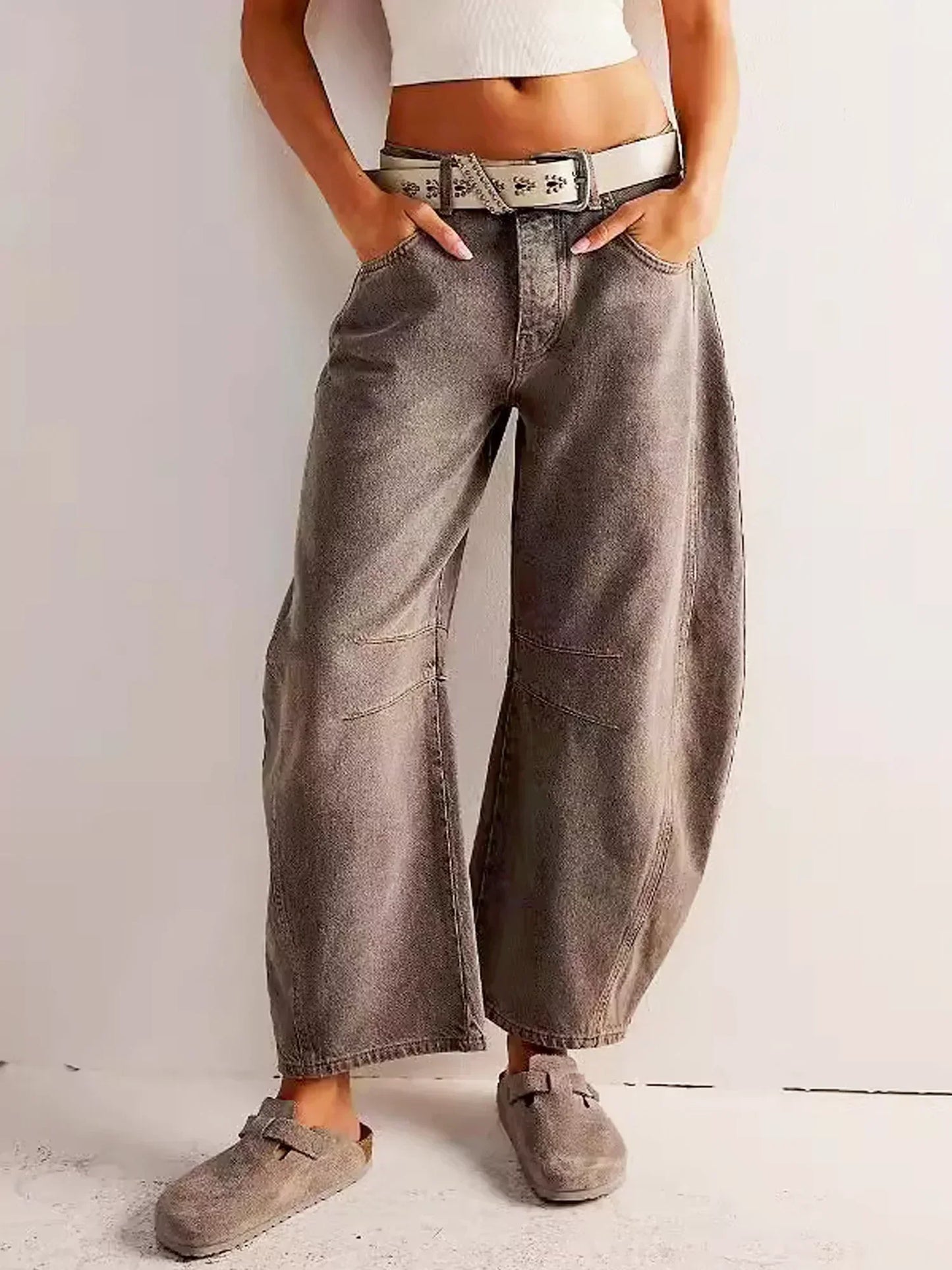 Jeans Damen Weit Beinig Bedruckt Casual