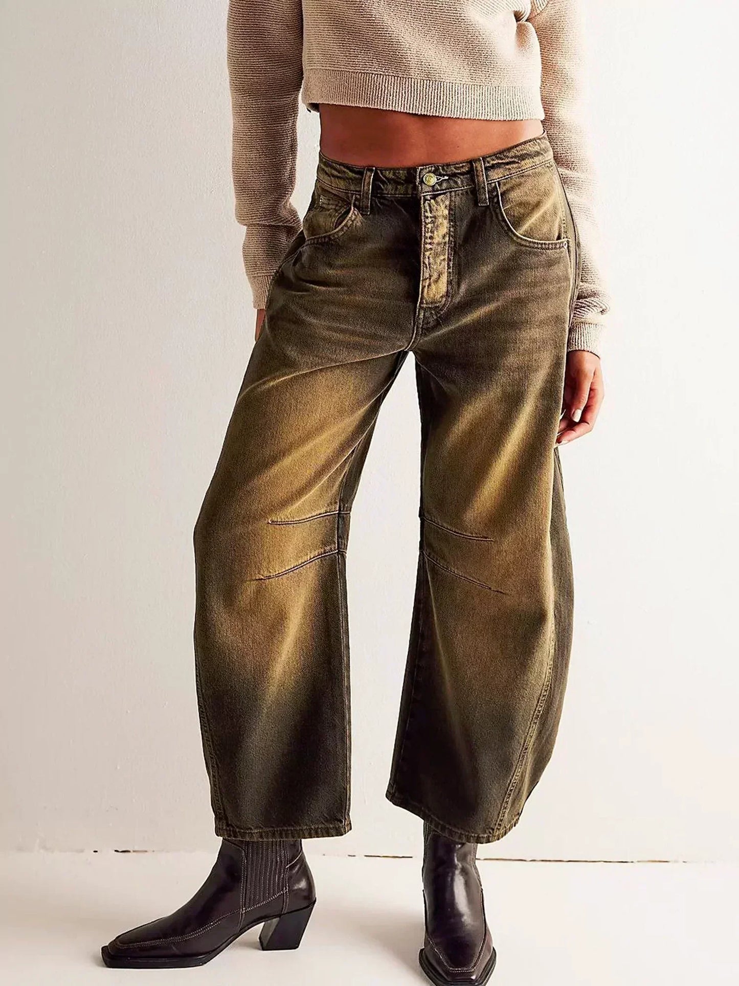 Jeans Damen Weit Beinig Bedruckt Casual