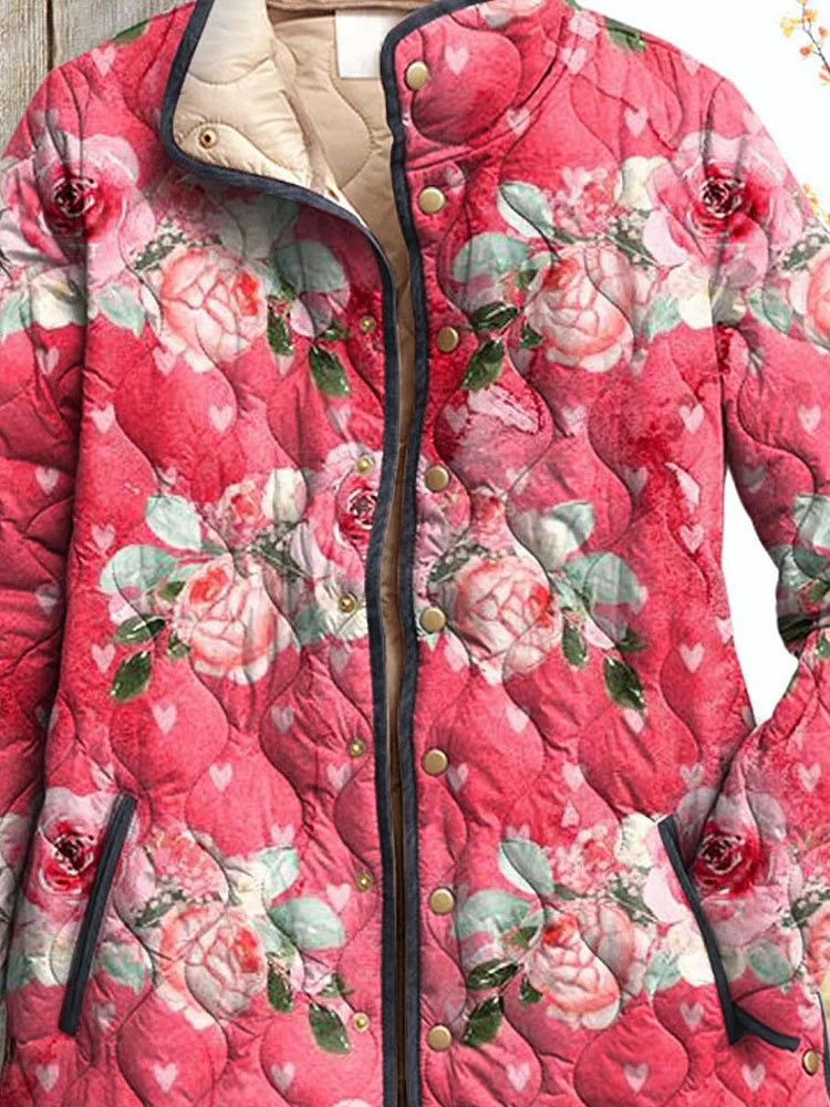 Elle | Elegante gesteppte Jacke für Damen mit charmantem rosa Blumenmuster