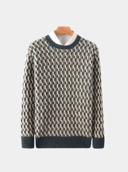 100% Wool Geometric Crew Neck Sweater - Cross & Crown