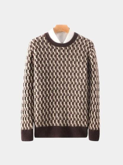 100% Wool Geometric Crew Neck Sweater - Cross & Crown