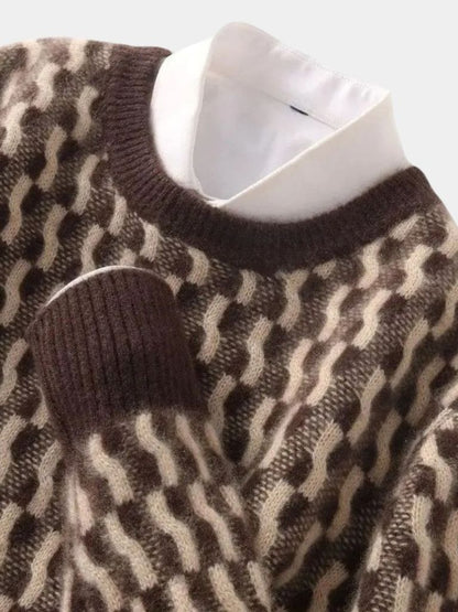 100% Wool Geometric Crew Neck Sweater - Cross & Crown