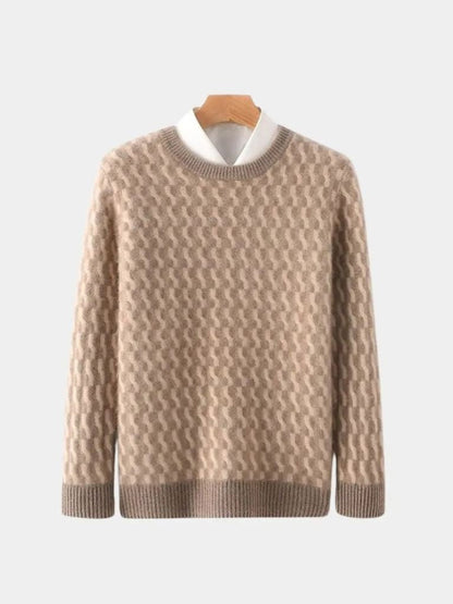 100% Wool Geometric Crew Neck Sweater - Cross & Crown