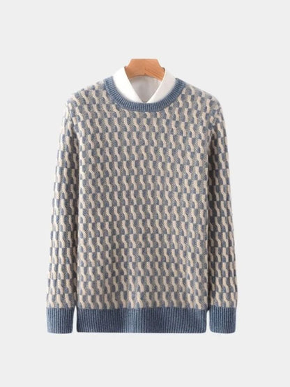 100% Wool Geometric Crew Neck Sweater - Cross & Crown