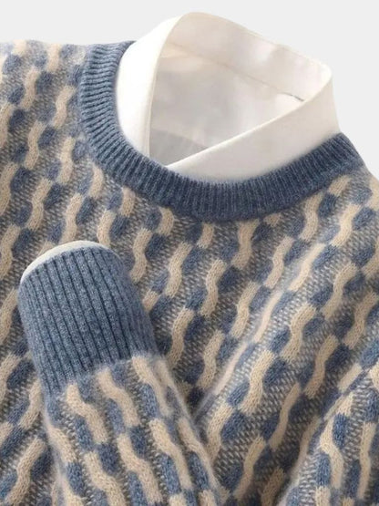 100% Wool Geometric Crew Neck Sweater - Cross & Crown