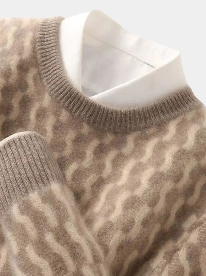 100% Wool Geometric Crew Neck Sweater - Cross & Crown