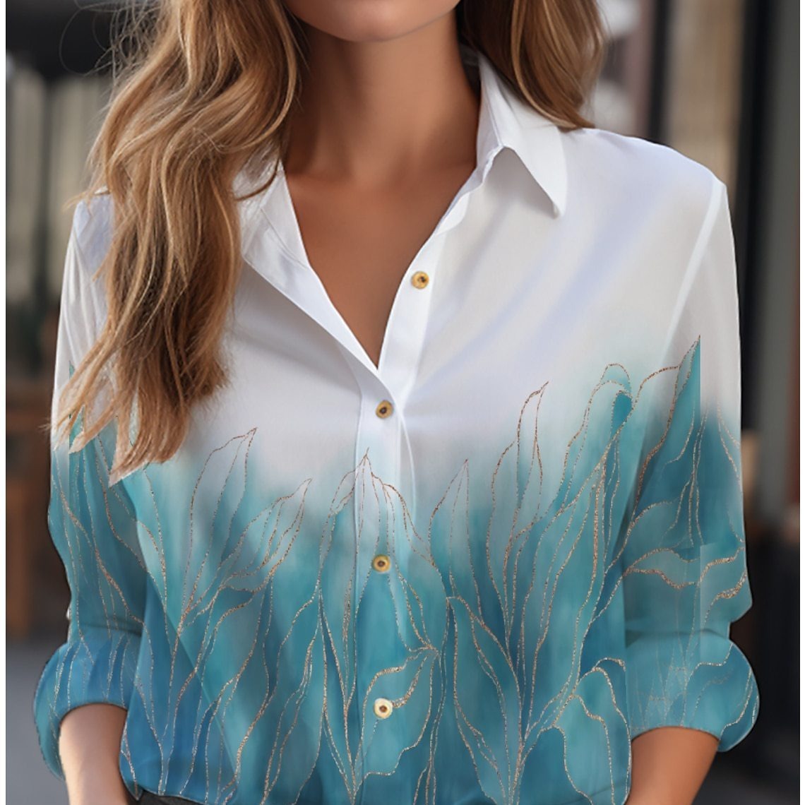 Langarmbluse für Damen mit floralem Muster und V-Ausschnitt, elegant und casual