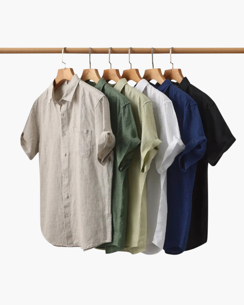 Hemd Herren Kurzarm Leinen Sommer Casual Regular Fit