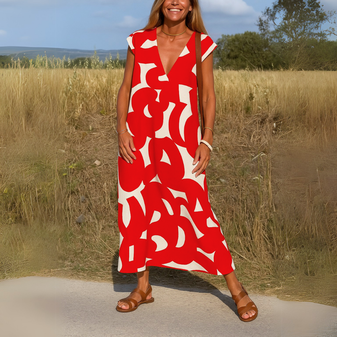Sommerkleid Damen V-Ausschnitt Leicht Freizeit