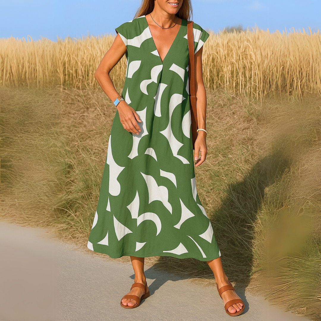 Sommerkleid Damen V-Ausschnitt Leicht Freizeit