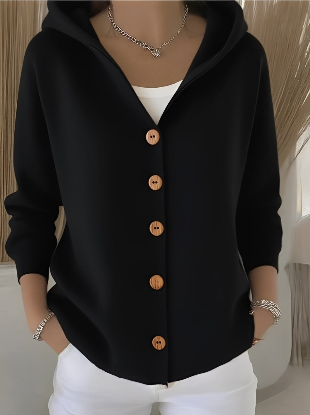 Damen Strickjacke mit Kapuze im lockeren Schnitt