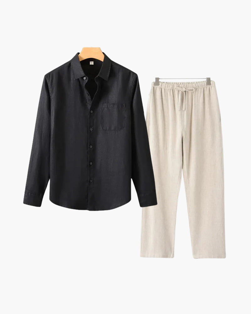 Langarmshirt Herren Set I Zweiteiler Leicht Oversize Casual
