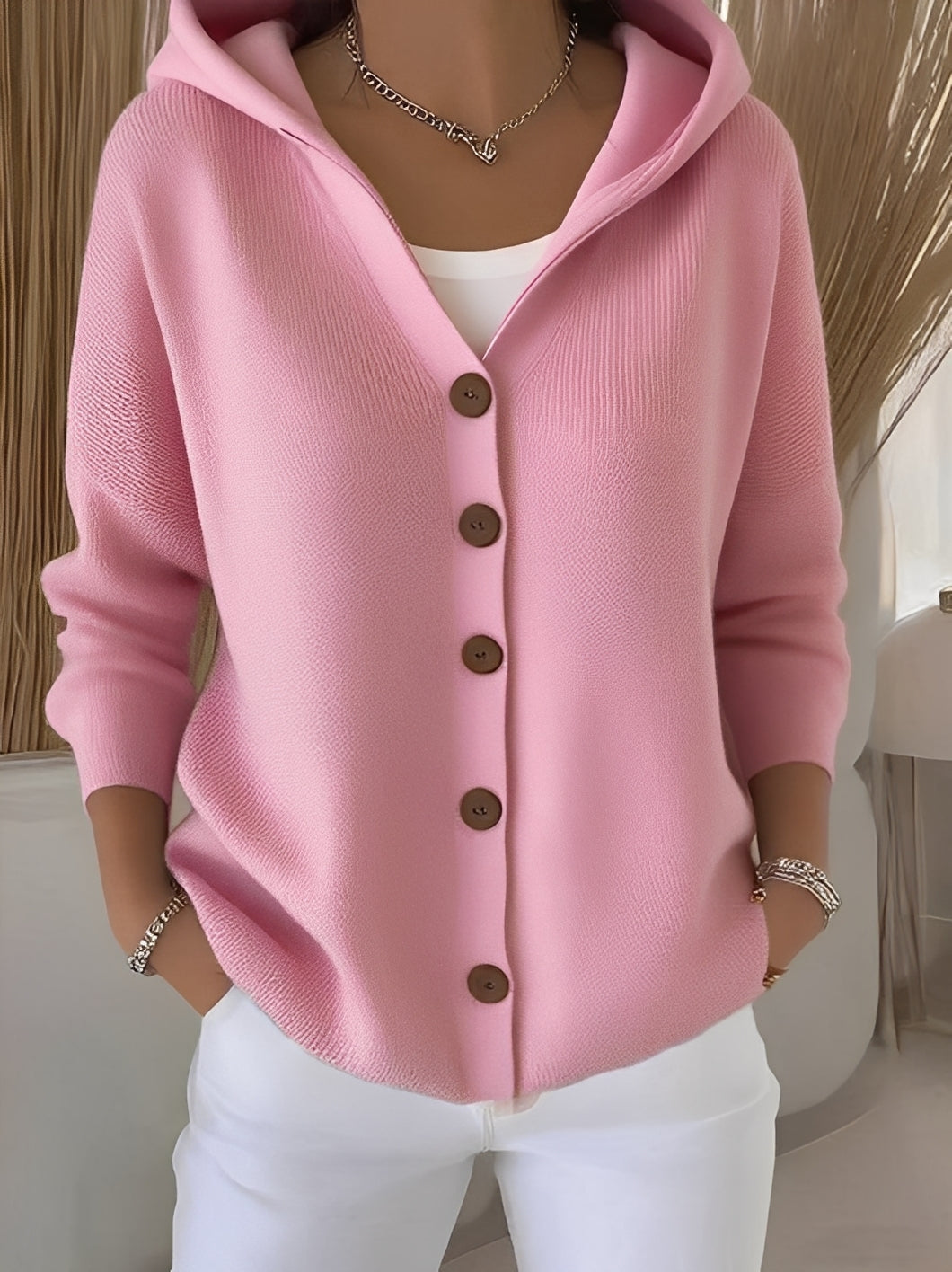 Damen Strickjacke mit Kapuze im lockeren Schnitt