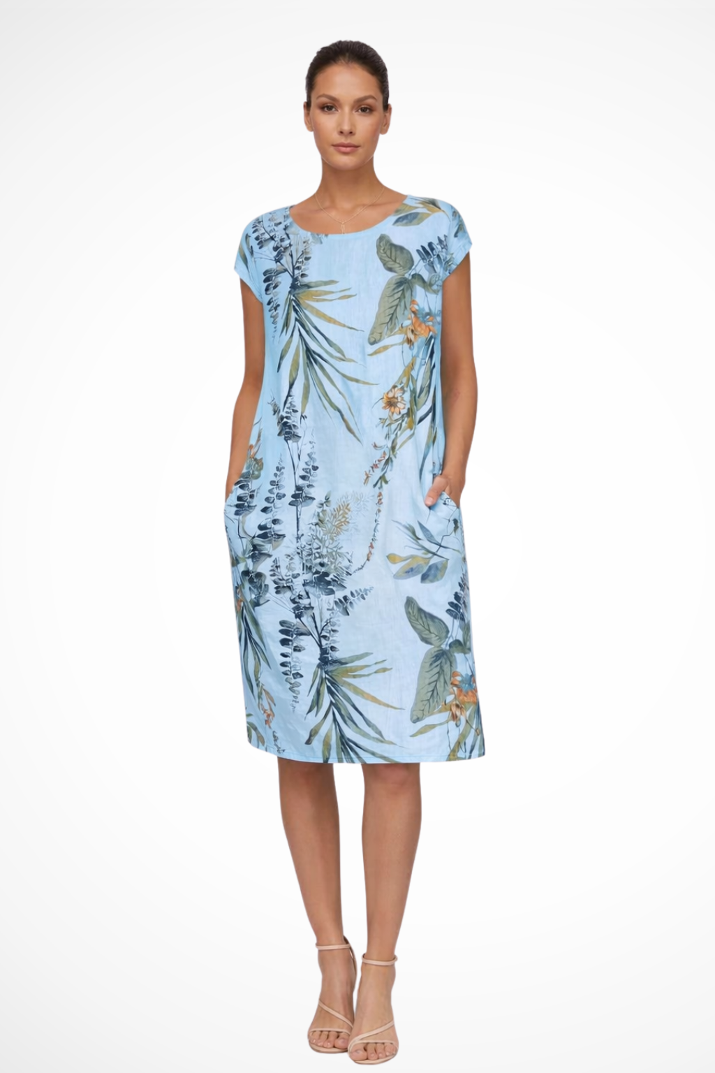 Botanisches Sommerkleid für Damen im lässigen Schnitt mit Seitentaschen