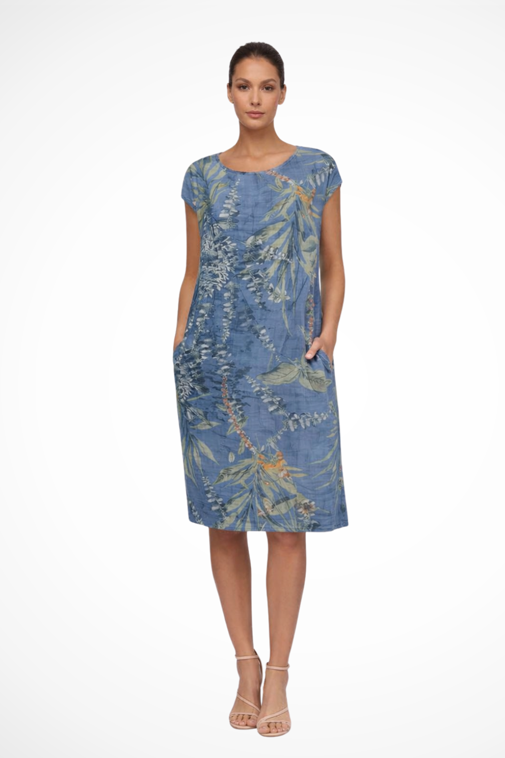 Botanisches Sommerkleid für Damen im lässigen Schnitt mit Seitentaschen