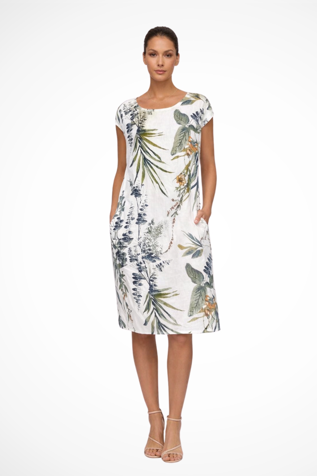 Botanisches Sommerkleid für Damen im lässigen Schnitt mit Seitentaschen