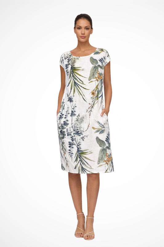 Botanisches Sommerkleid für Damen im lässigen Schnitt mit Seitentaschen