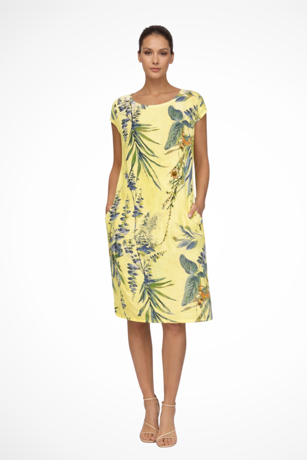 Botanisches Sommerkleid für Damen im lässigen Schnitt mit Seitentaschen