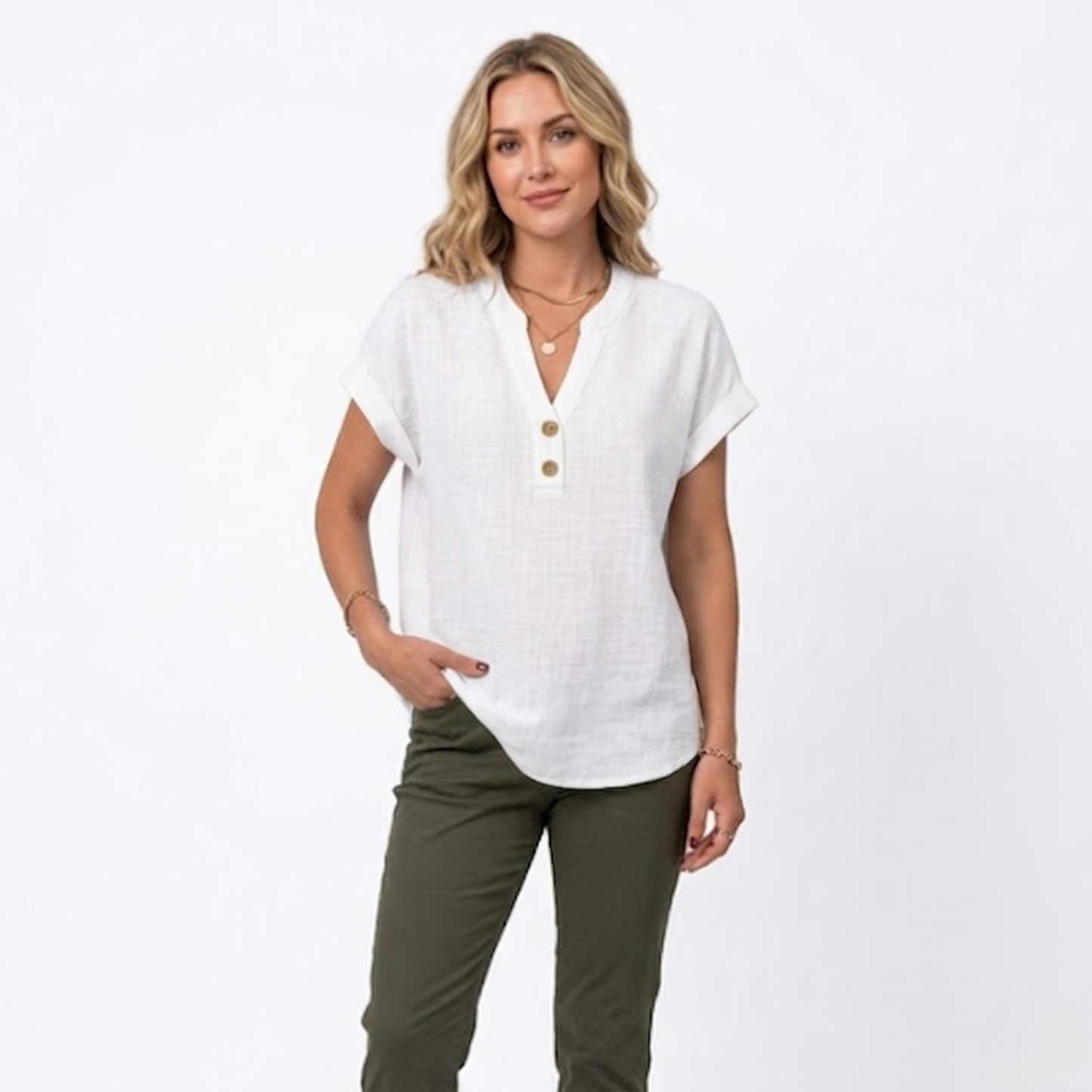 Bluse Damen Locker V-Ausschnitt Kurzarm Casual