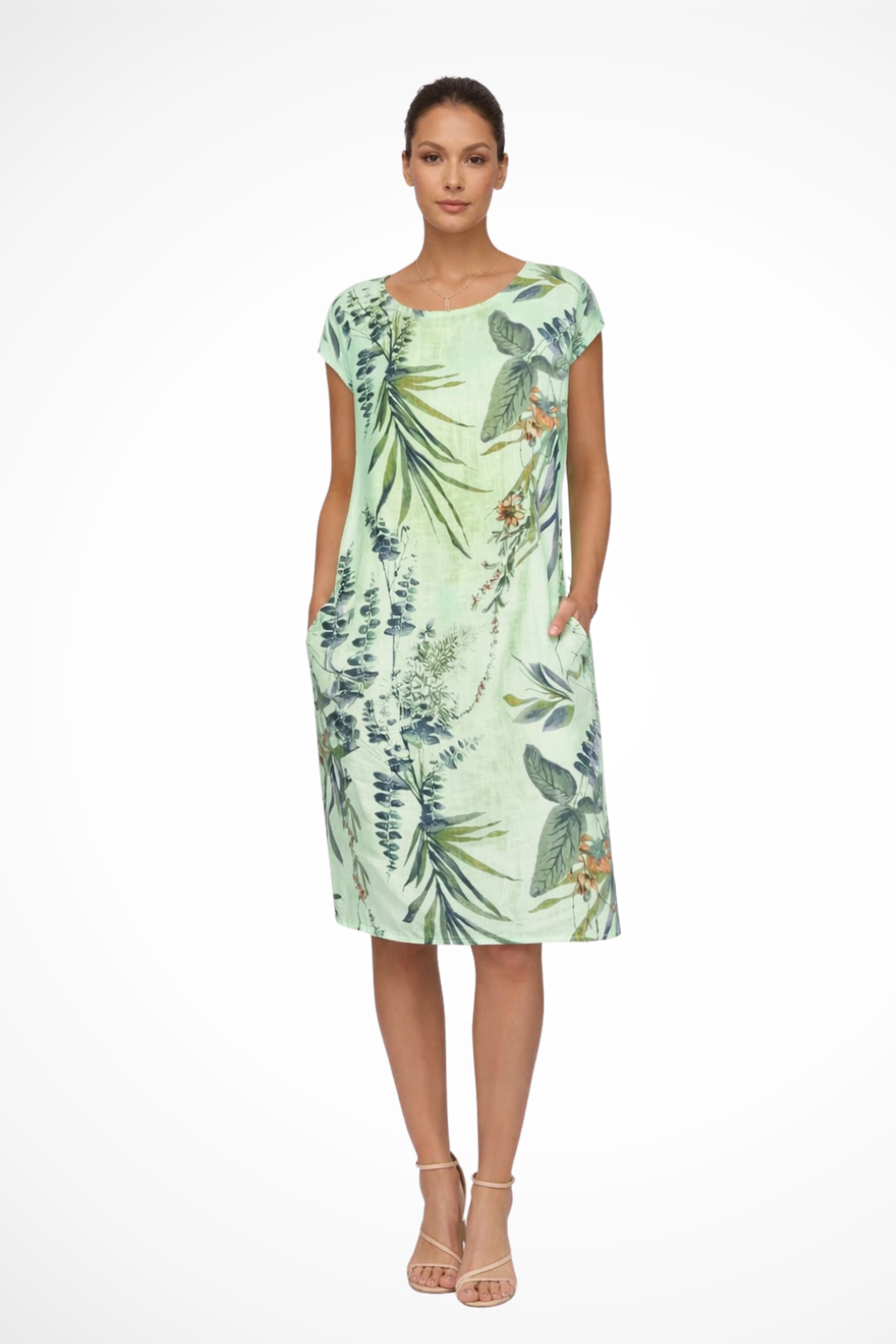 Botanisches Sommerkleid für Damen im lässigen Schnitt mit Seitentaschen