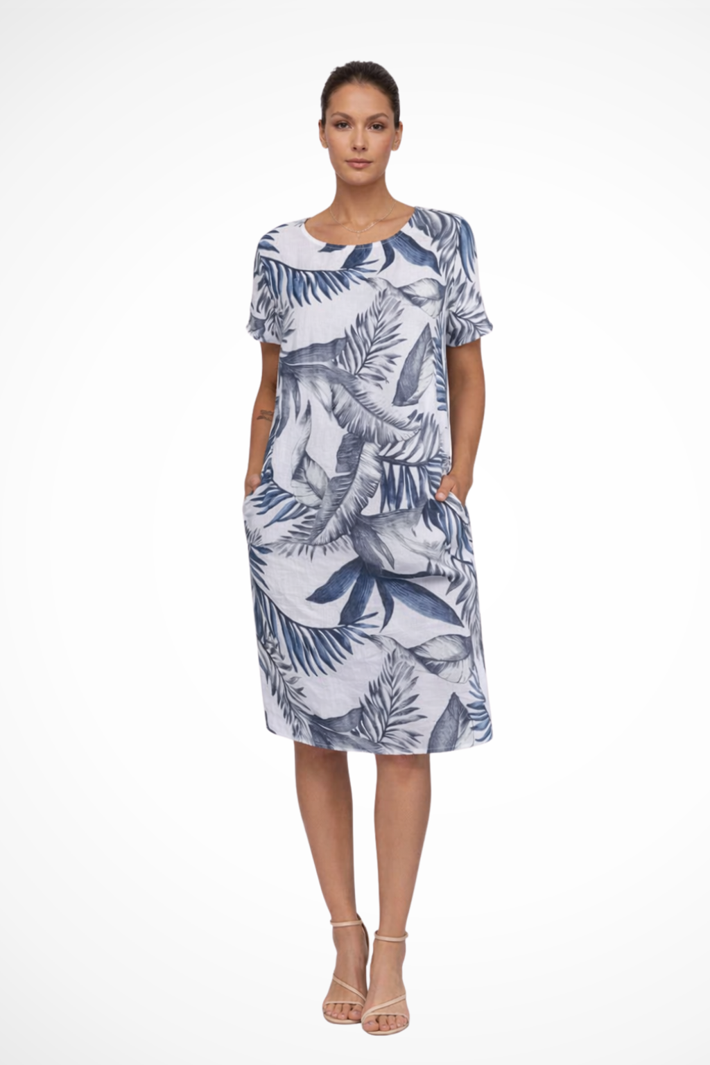 Botanisches Sommerkleid für Damen im lässigen Schnitt mit Seitentaschen
