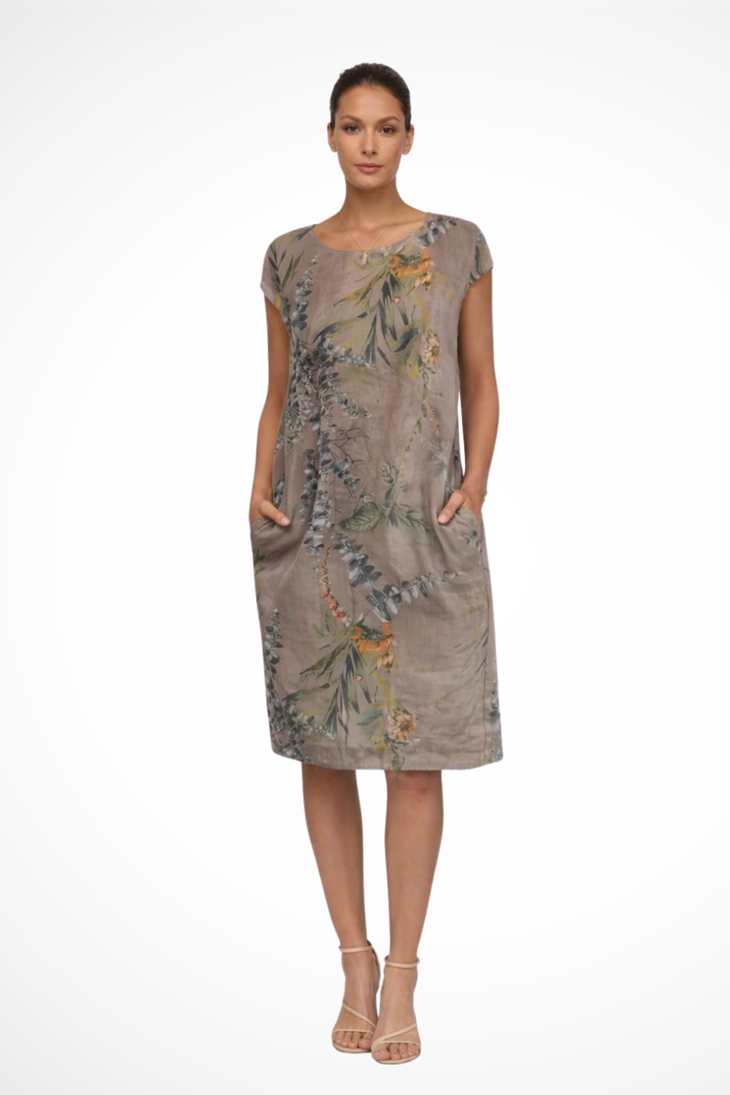 Botanisches Sommerkleid für Damen im lässigen Schnitt mit Seitentaschen