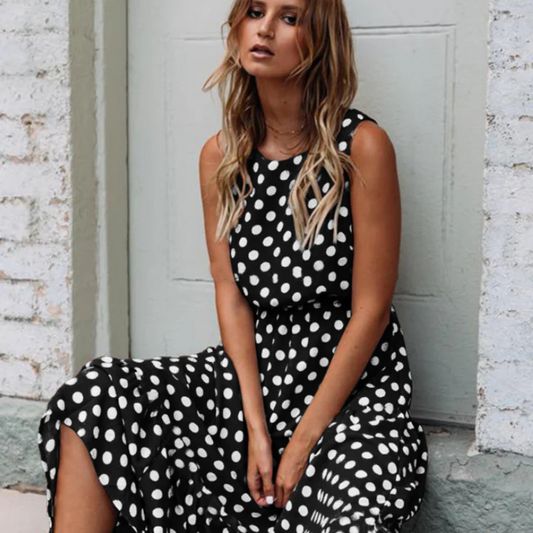 Sommerkleid Damen Elegant Ärmellos Pünktchen Freizeit