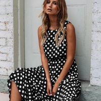 Sommerkleid Damen Elegant Ärmellos Pünktchen Freizeit