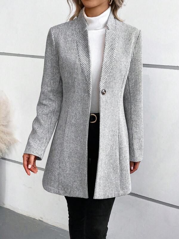 Überwurf Damen Kragenlos Langarm Elegant Casual