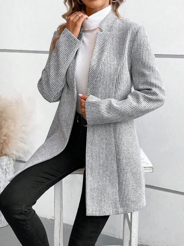 Überwurf Damen Kragenlos Langarm Elegant Casual