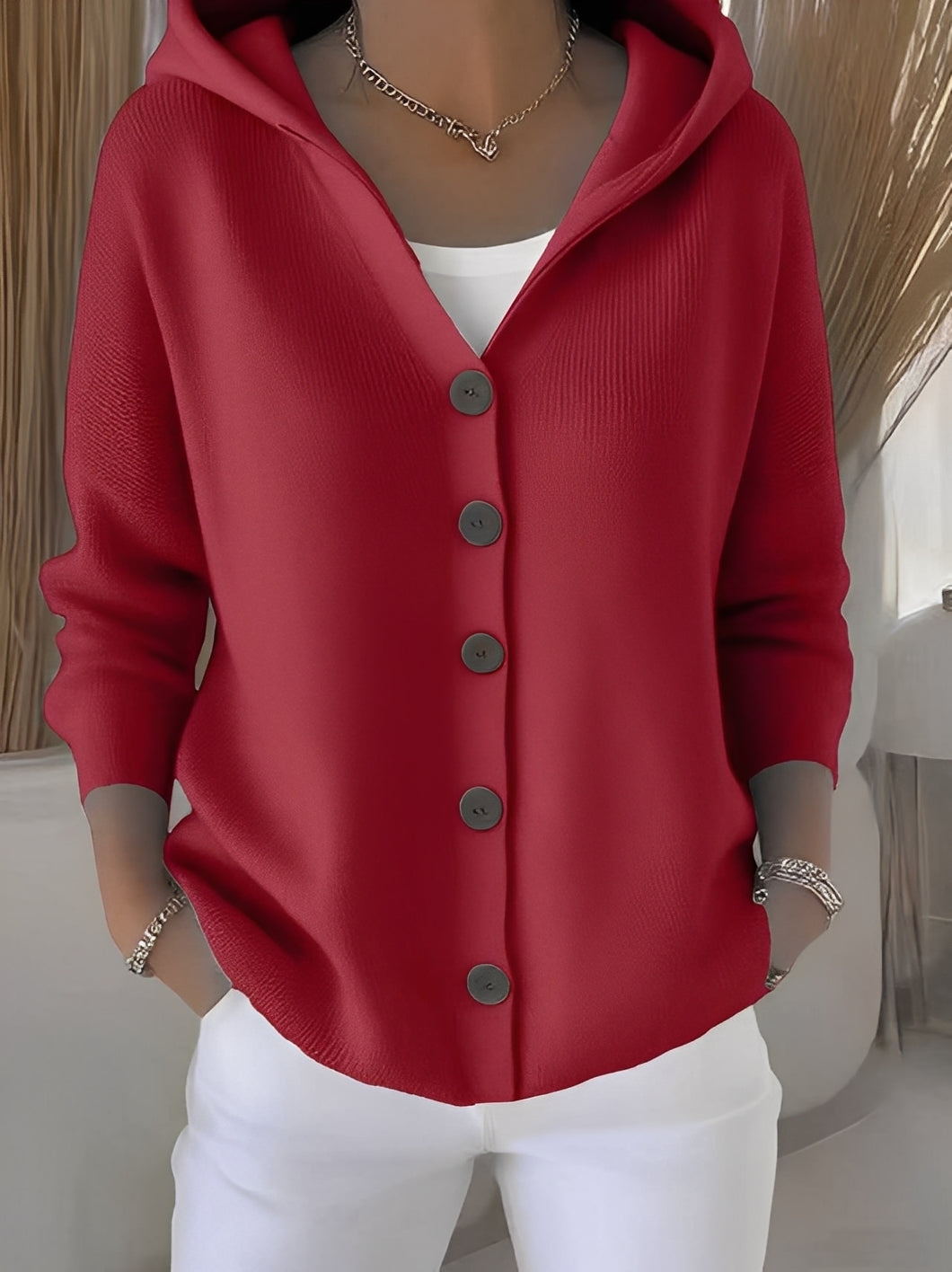 Damen Strickjacke mit Kapuze im lockeren Schnitt