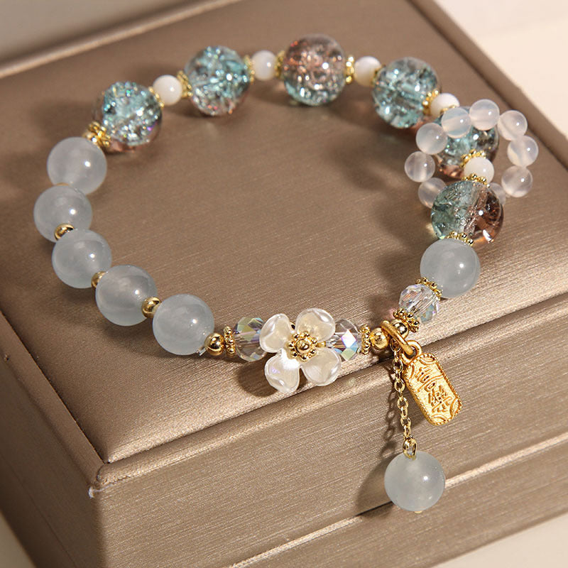 Heilungsarmband Damen mit Blauem Kristall Amethyst Chalcedon