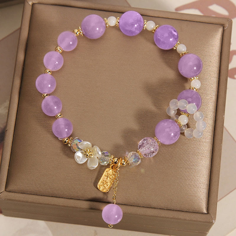 Heilungsarmband Damen mit Blauem Kristall Amethyst Chalcedon
