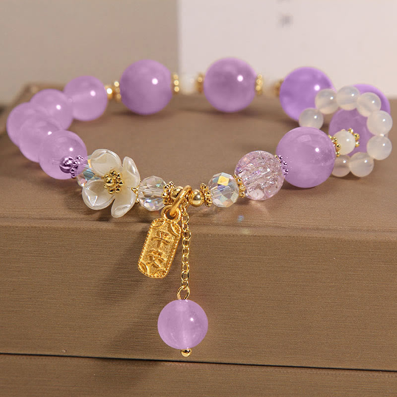Heilungsarmband Damen mit Blauem Kristall Amethyst Chalcedon