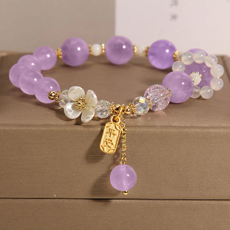 Heilungsarmband Damen mit Blauem Kristall Amethyst Chalcedon
