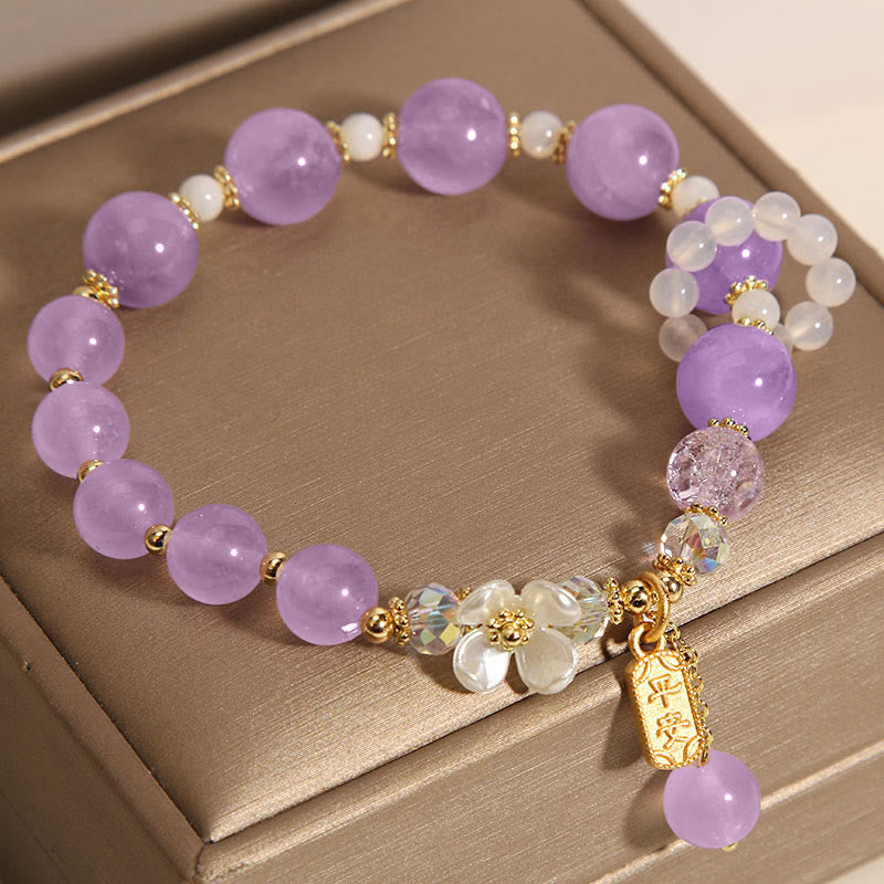 Heilungsarmband Damen mit Blauem Kristall Amethyst Chalcedon