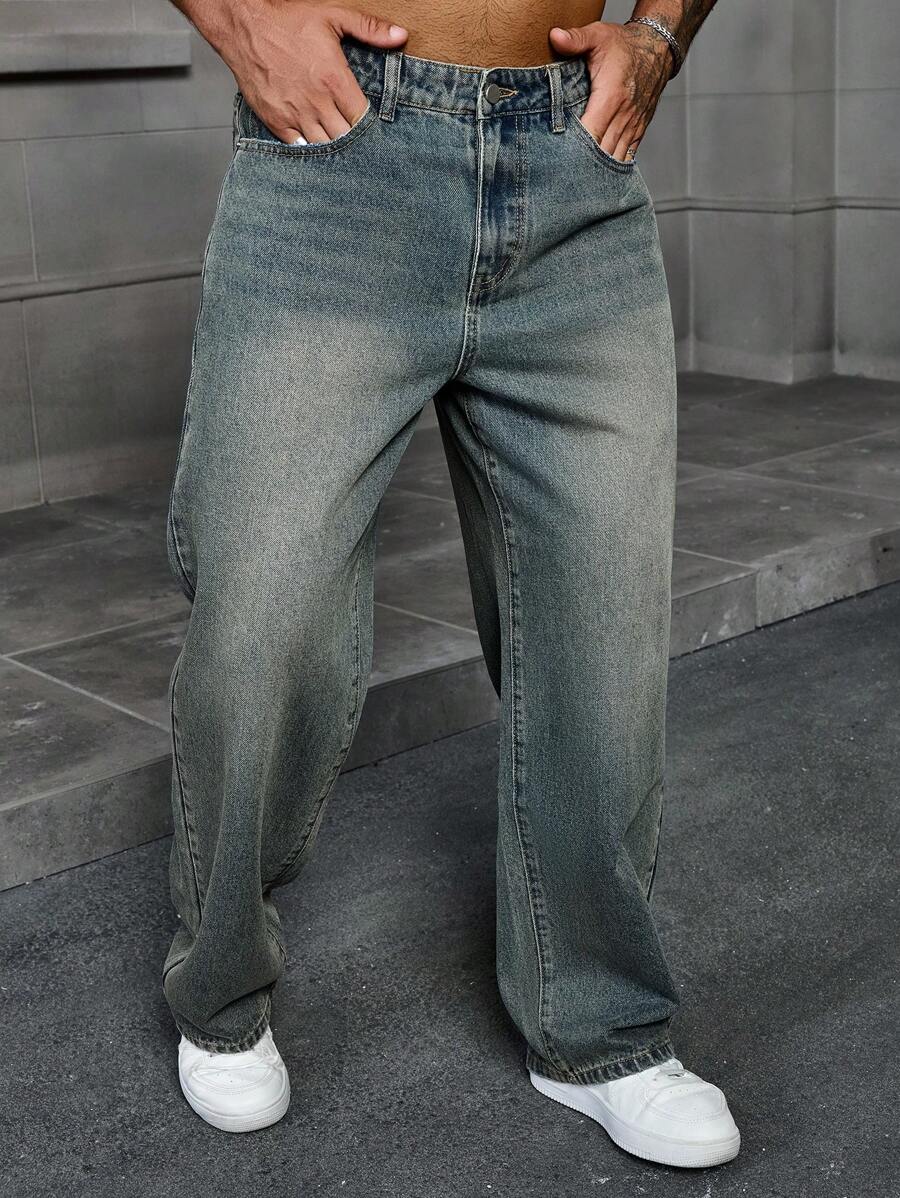 Jeans Herren Baggy Cargo Dunkel Casual Alltag